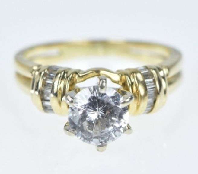 14K Yellow Gold Vintage Classic Travel Engagement Set CZ Ring