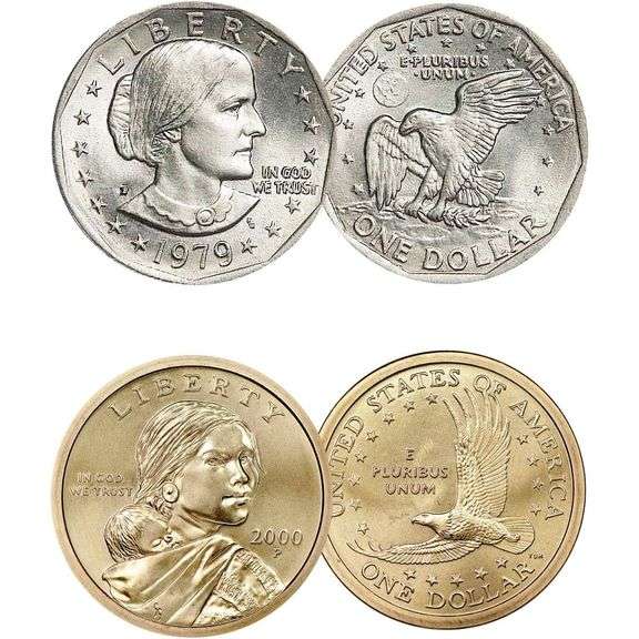 Rare 1979 Susan B. Anthony & 2000 Sacagawea Dollar Set in Protective Case