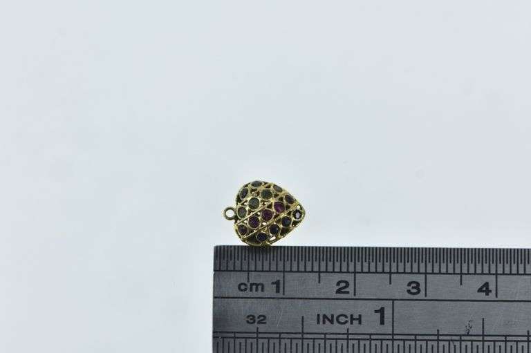 21K Yellow Gold Pave Sapphire Ruby Peridot Heart Charm/Pendant