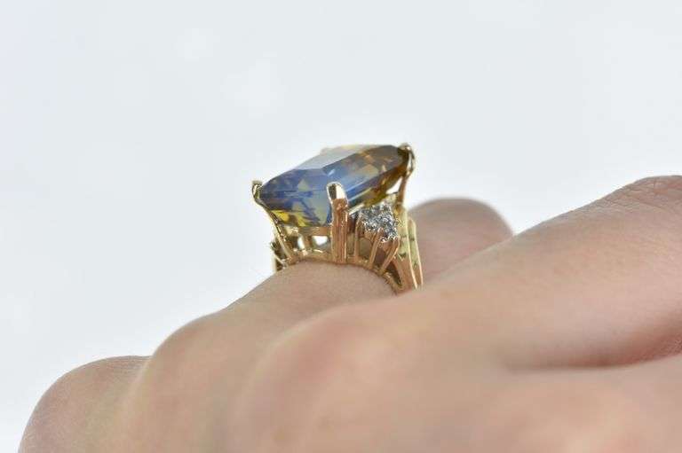 10K Yellow Gold 10 Ct Bi Color Quartz Diamond Cocktail Ring