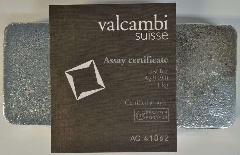 Valcambi Suisse pure .999 fine Silver 1 Kilo Bar. Unique Serial Number