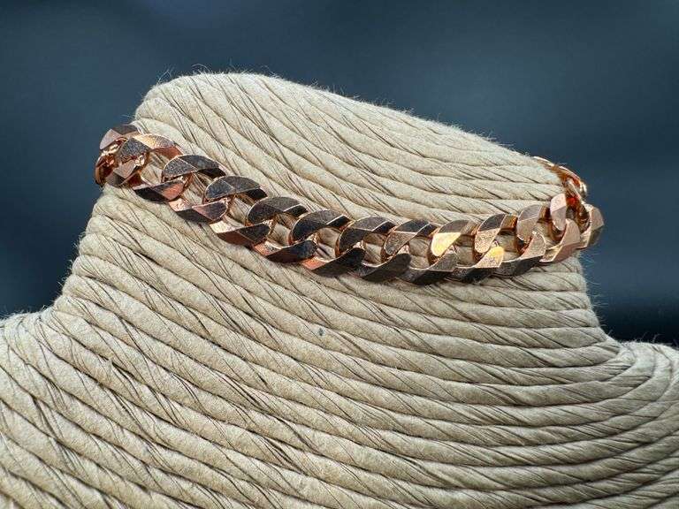 22k Rose Gold Plated Men's 7.5mm Solid .925 Sterling Silver Flat Curb Chain Link Italy Bracelet 7" i