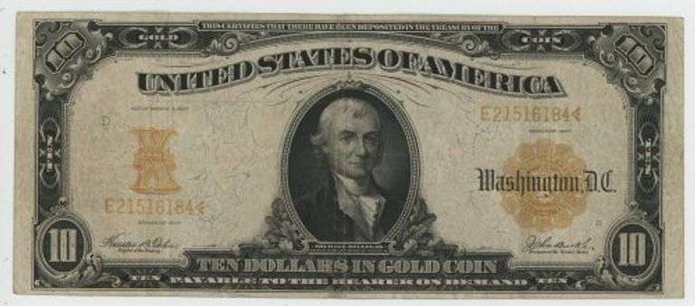 Very Scarce 1907 Series Large Size $10 Gold Certificate. Nice