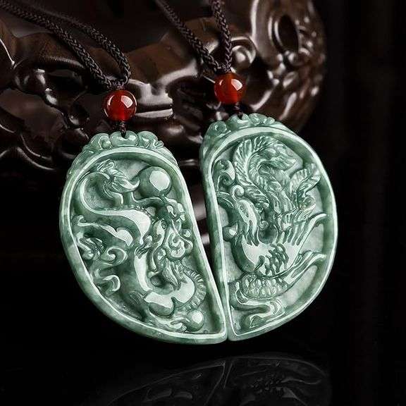 Dragon and Phoenix Jade Amulet Necklace