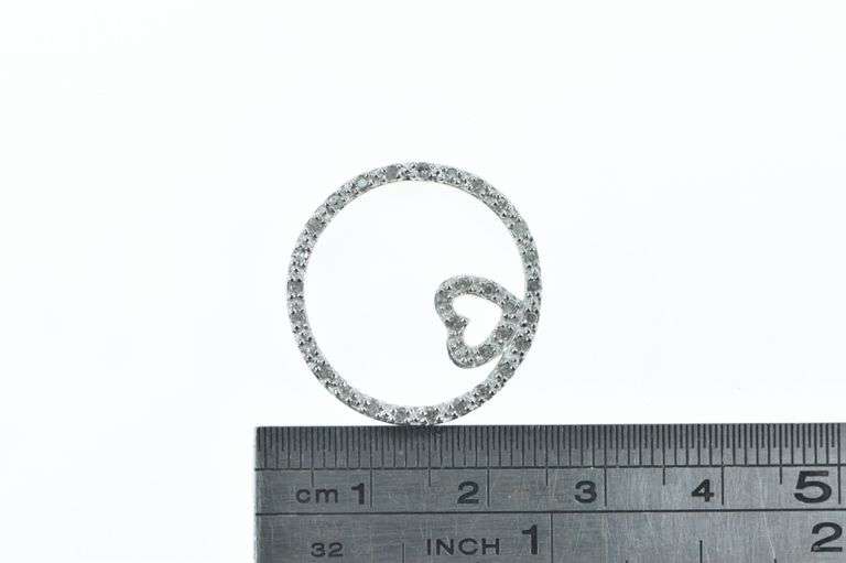 10K White Gold Diamond Circle Heart Love Symbol Pendant