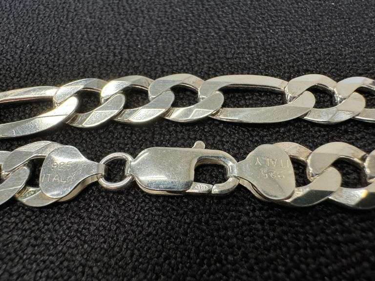 Men's 9.7mm Solid .925 Sterling Silver Flat Figaro Chain Link Italy Bracelet 8" inch