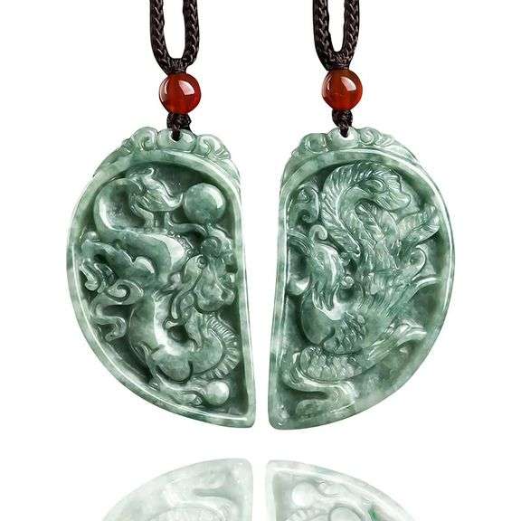 Dragon and Phoenix Jade Amulet Necklace