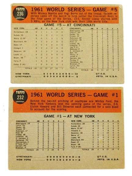 2 - 1961 World Series Topps Baseball Cards