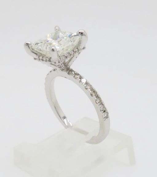 GIA Certified 3.07CT Princess Cut Diamond Hidden Halo Engagement Ring