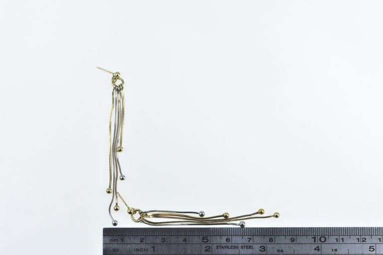 14K Yellow Gold Box Chain Fringe Tassel Dangle Fashion Earrings