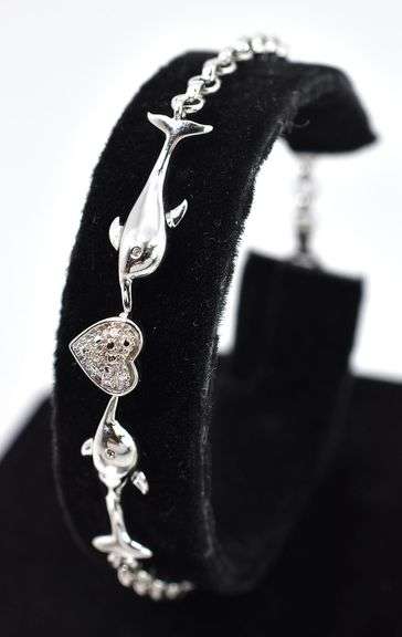 CZ Dolphin Bracelet in Sterling Silver
