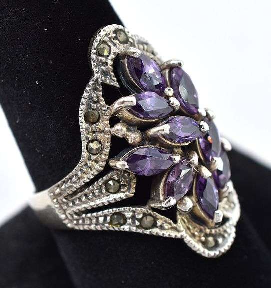 Amethyst and Marcasite Ring in Sterling Silver