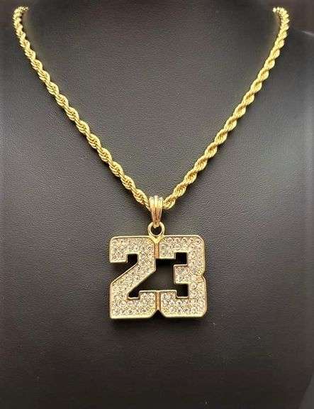 The Legend # 23 M Jordan 14 Kt Gold Plated Rope Chain Pendant