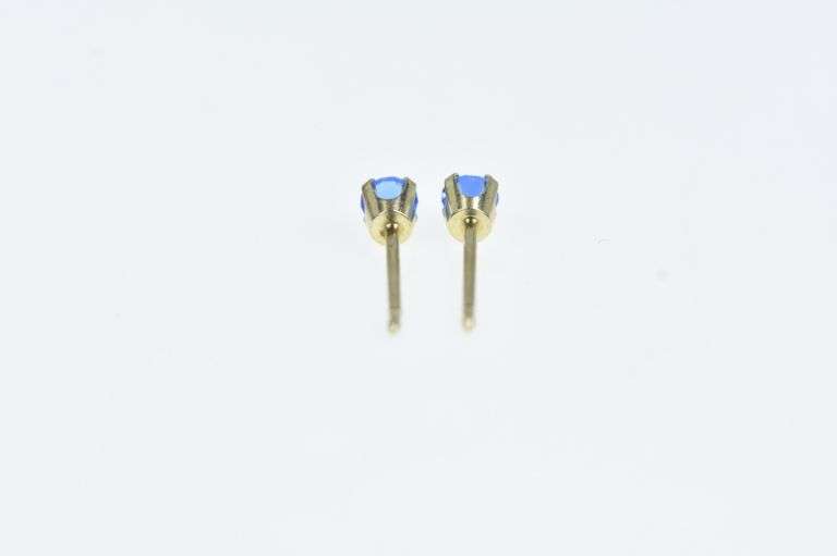 14K Yellow Gold Round Syn. Sapphire Solitaire Vintage Stud Earrings