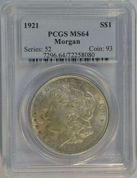 Nearly Gem BU 1921 Morgan Silver Dollar. PCGS MS64