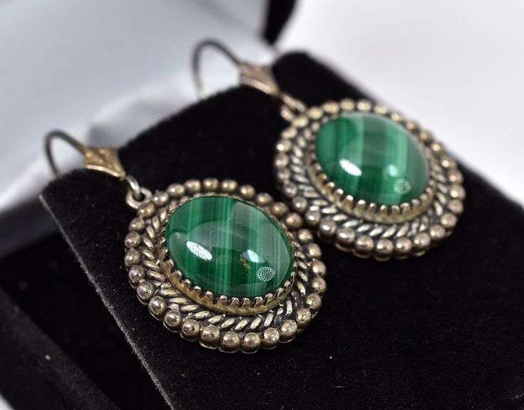 Malachite Gemstone Earrings in Sterling Silver