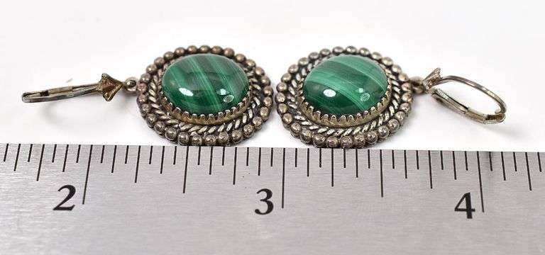 Malachite Gemstone Earrings in Sterling Silver