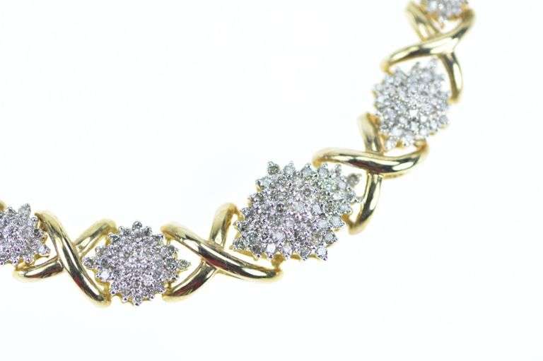10K Yellow Gold 3.00 Ctw Diamond Cluster Vintage X Link Necklace