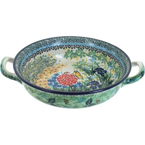 Polish Handmade Blue Rose Pottery Traditional Casserole