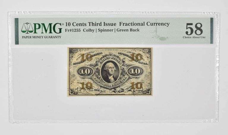 10 Cents 3rd Issue US Fractional Currency PMG 58 AU Fr# 1255