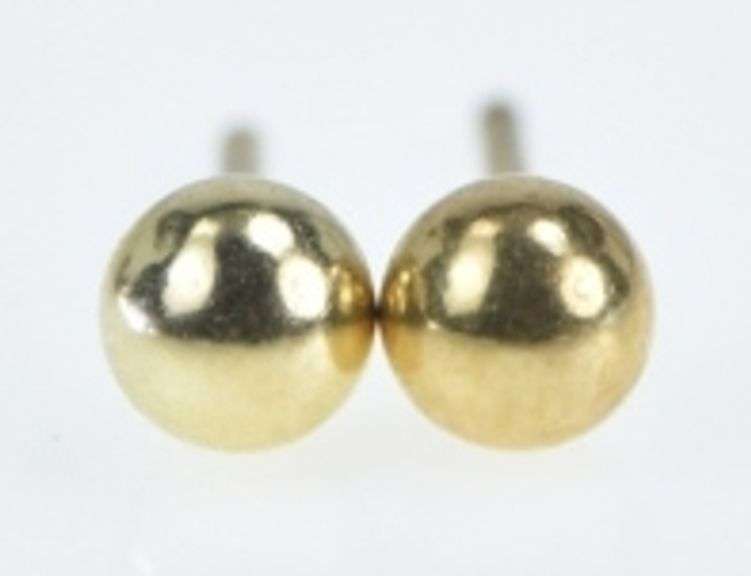 14K Yellow Gold 4.0mm Round Ball Sphere Classic Stud Earrings