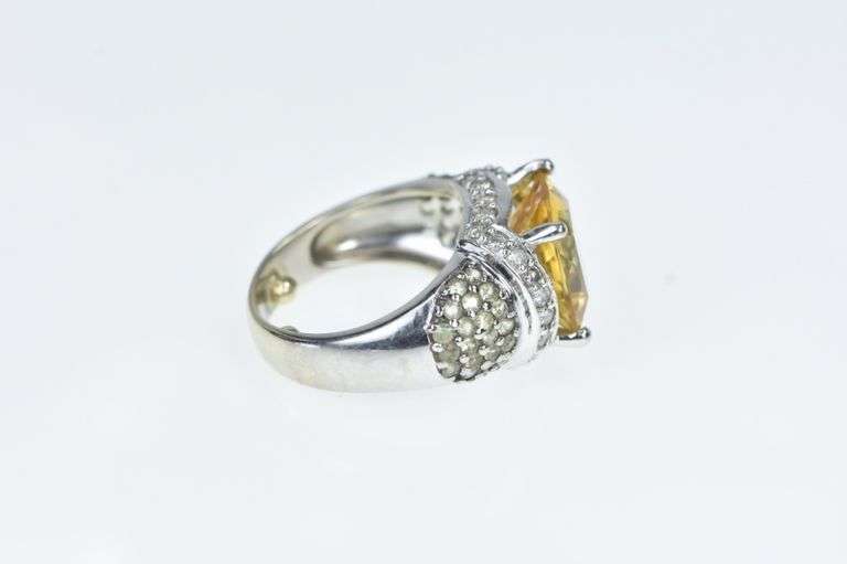 14K White Gold Cushion Citrine Diamond Peridot Cocktail Ring
