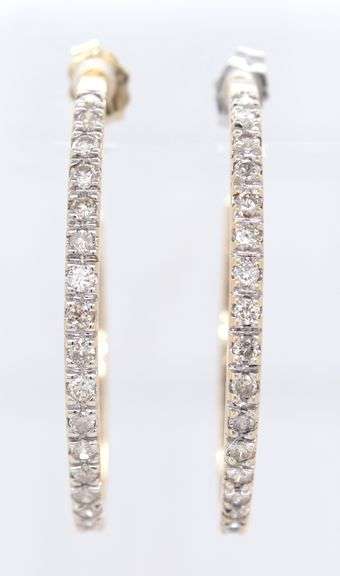 10kt Yellow gold 1.25ctw diamond hoop earrings
