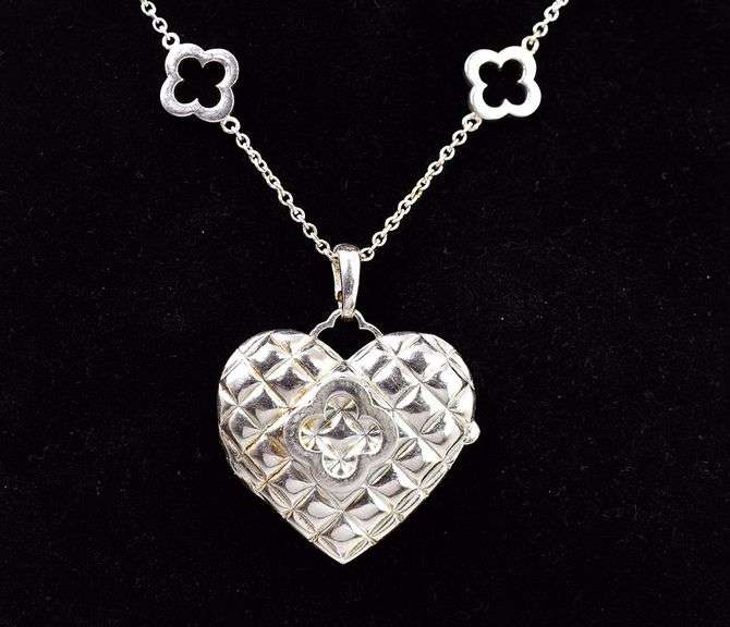 Heidi Klum Clover Quilted Heart Locket Pendant Necklace in Sterling Silver