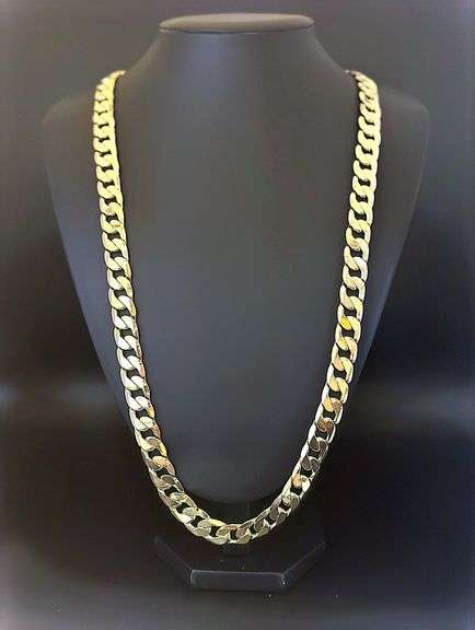 Huge 129.5 Gram 14 Kt Tri-Layered Gold Plate Cuban Link Necklace