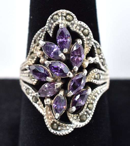 Amethyst and Marcasite Ring in Sterling Silver