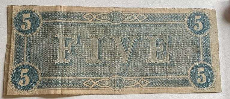 Red Feb 17 1864 $5 Confederate States Note