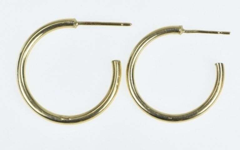 14K Yellow Gold 20.7mm Vintage 3/4 Hoop Statement Earrings