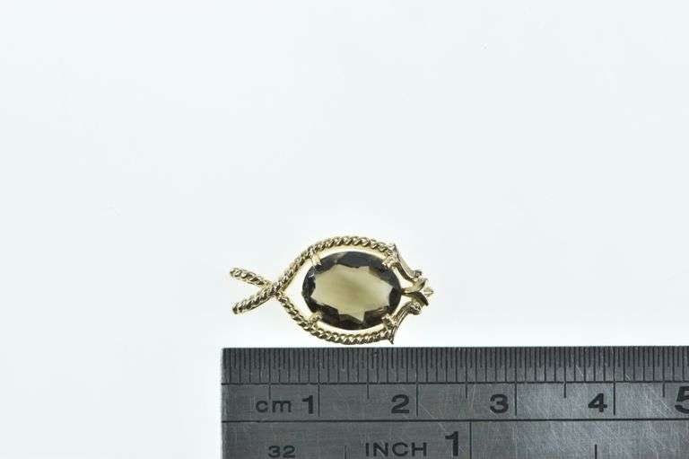 14K Yellow Gold Oval Smoky Quartz Vintage Statement Pendant