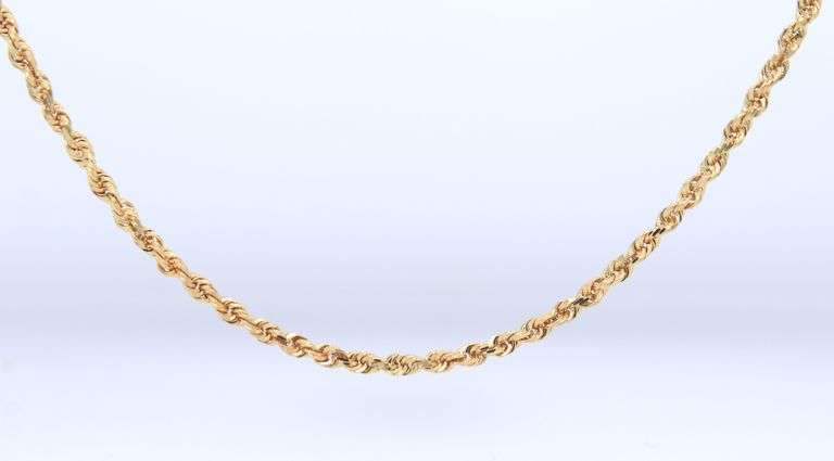 14kt Yellow gold diamond cut Rope chain necklace