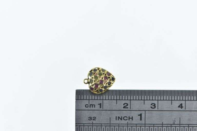 21K Yellow Gold Pave Sapphire Ruby Peridot Heart Charm/Pendant