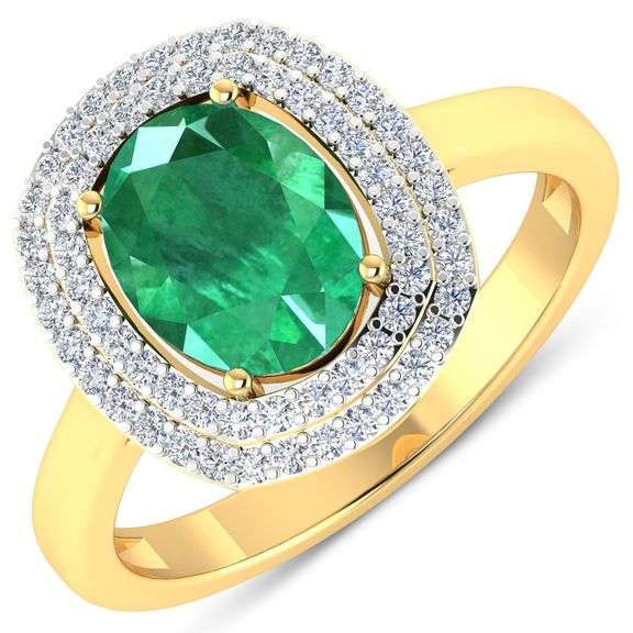 Stunning 14 Kt Yellow Gold Emerald Diamond Ring