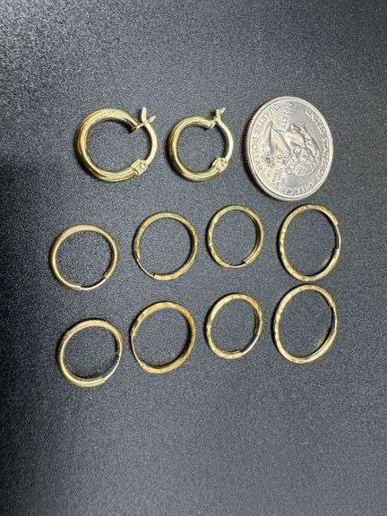 10k Yellow Gold Earring Set 5 Pairs Hoops (Various Sizes)