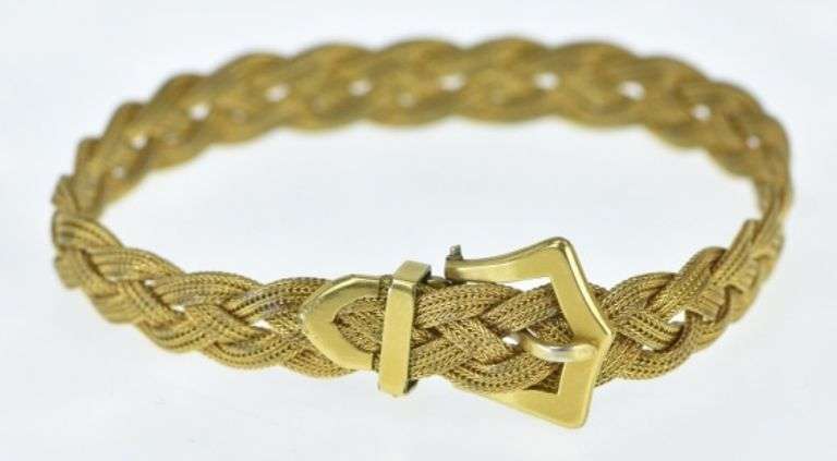 Gold Filled Vintage Woven Braid Mesh Chain Buckle Bracelet