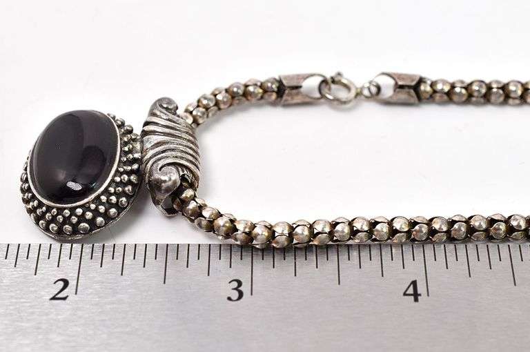 Black Onyx Pendant Necklace in Sterling Silver