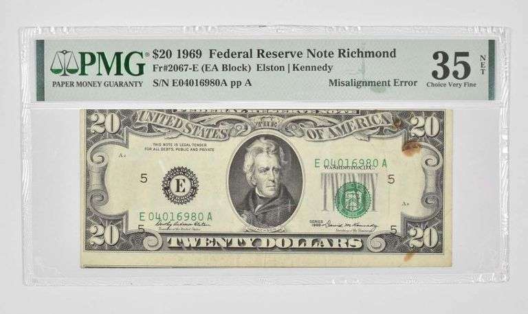 $20 1969 Richmond VA FRN PMG 35 NET Choice VF Fr# 2067-E Misalignment Err