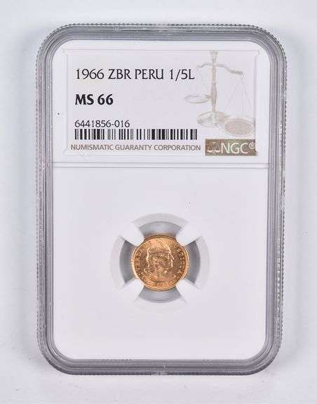 MS66 1966 ZBR Peru 1/5 Lire NGC