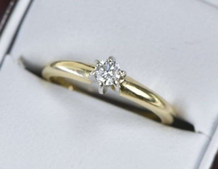14K Yellow Gold 0.16 Ct Diamond Solitaire Vintage Engagement Ring