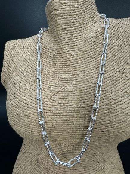 Sterling Silver Diamond-Cut Paperclip Bead Chain Necklace 18"