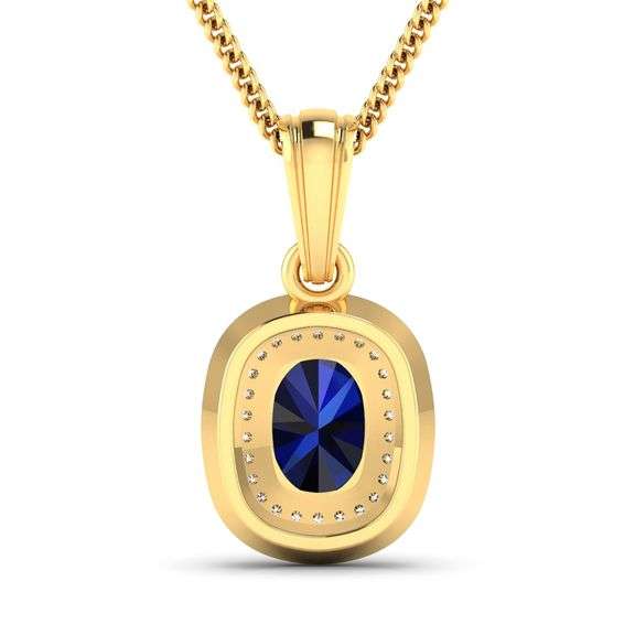 14 Kt Gold Midnight Blue Sapphire Diamond Pendant