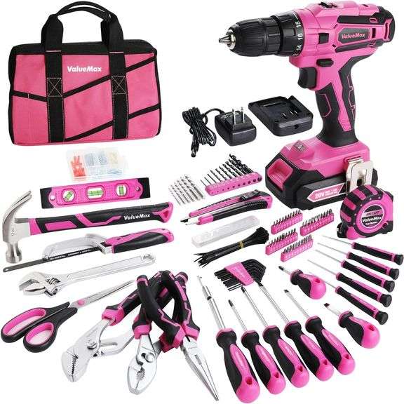 Complete 238-Piece Pink Tool Set with Cordless Drill