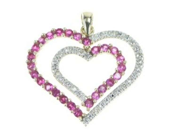 14K Yellow Gold Heart Diamond Ruby Love Symbol Pendant