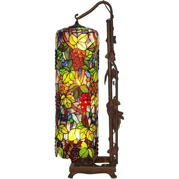 Vintage Vineyard Grapes Stained Glass Lamp