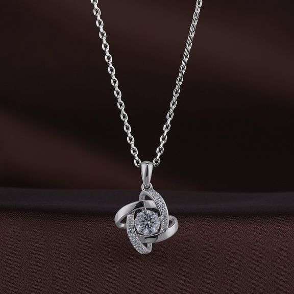 Sterling silver with center created dancing diamond necklace