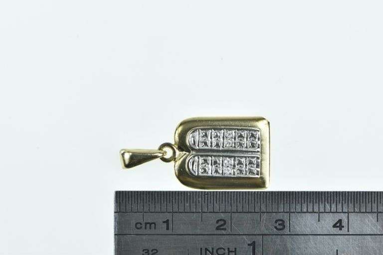 14K Yellow Gold Diamond Ten Commandments Old Testament Charm/Pendant