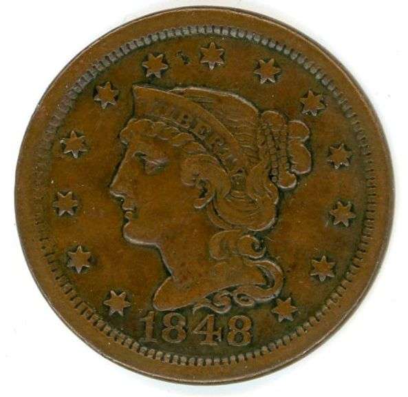 1848 Braided Hair Large Cent in VF